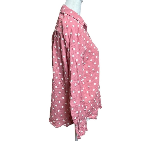 ZARA Embroidered Big Polka Dot Button-Down Top Pink White Lightweight Blouse XS - Picture 6 of 7